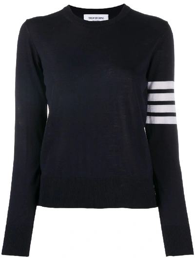 Thom Browne Crewneck Wool Sweater With Signature Stripes In Blue