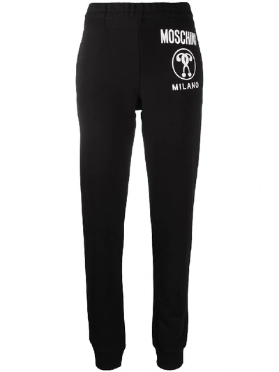 Moschino Logo Cotton Jersey Track Pants In Black