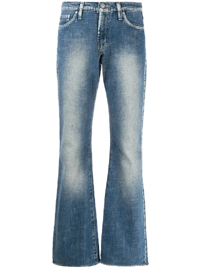 Pre-owned Versace 2000s Faded Bootcut Jeans In Blue