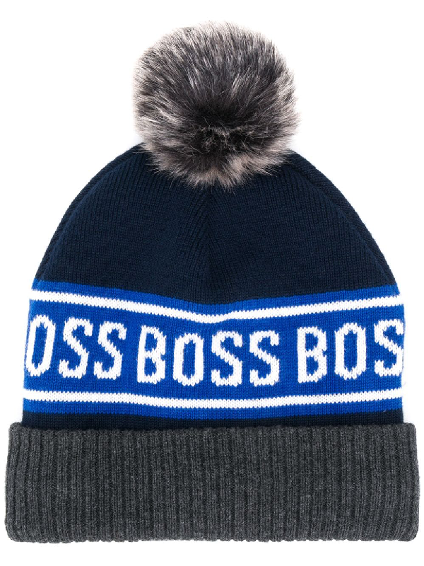 Hugo Boss Babies' Logo Knit Beanie Hat In Grey ModeSens