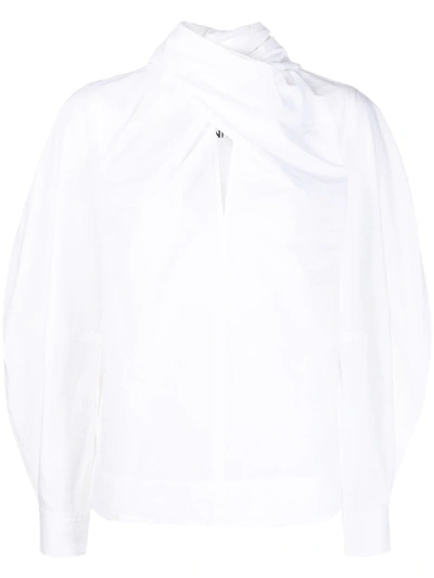 Ganni Cotton Poplin Sweater L/s High Neck In Bright White