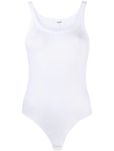 Re/done Ribbed Cotton-jersey Thong Bodysuit In White