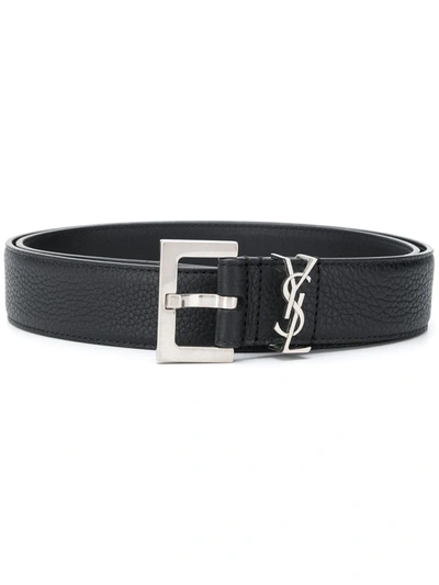 Saint Laurent Grained Leather Belt In Black