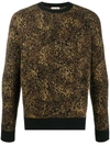 Saint Laurent Black Jacquard Leopard Crewneck Sweater In Brown