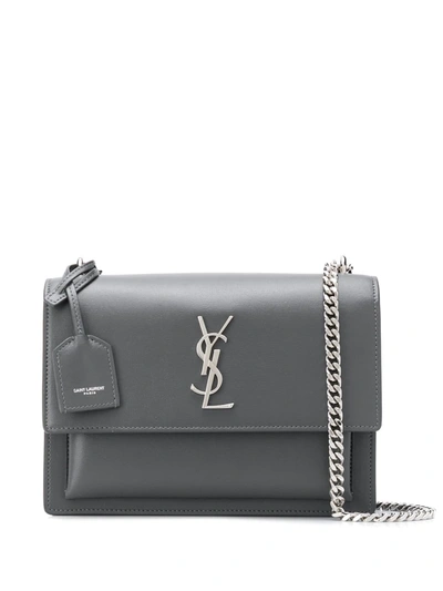 Saint Laurent Womens Grey Sunset Leather Shoulder Bag