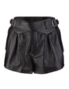 SAINT LAURENT HIGH-WAISTED SHORTS IN SHINY BLACK TEXTURED LEATHER,11433936