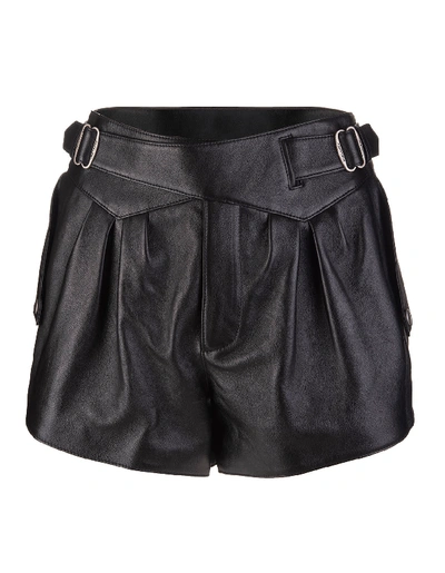 Saint Laurent High-waisted Shorts In Shiny Black Textured Leather In Nero