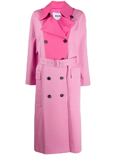 Msgm Two-tone Trench Coat In Pink