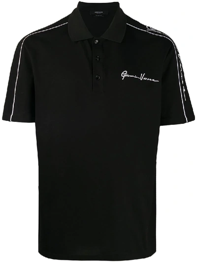 Versace Embroidered Logo Polo Shirt In Black
