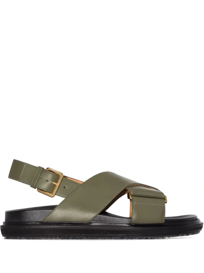 Marni Fussbett Colour-block Leather Sandals In Green