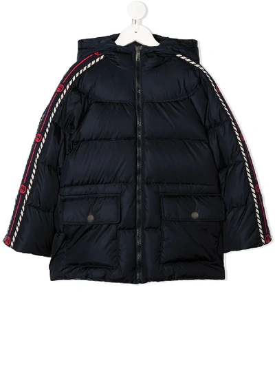 Gucci Kids' Interlocking G-stripe Padded Jacket In Blue