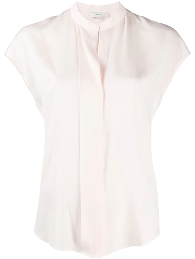 Vince Short-sleeve Silk Blouse In Pink