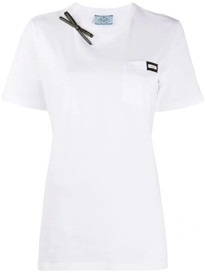 Prada Bow Detail Pocket T-shirt In Weiss