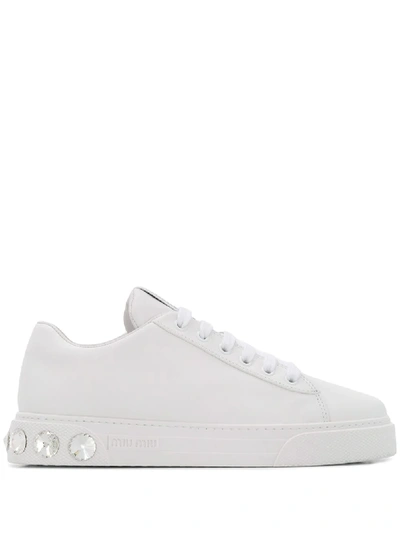 Miu Miu Crystal-inlaid Sole Trainers In Weiss