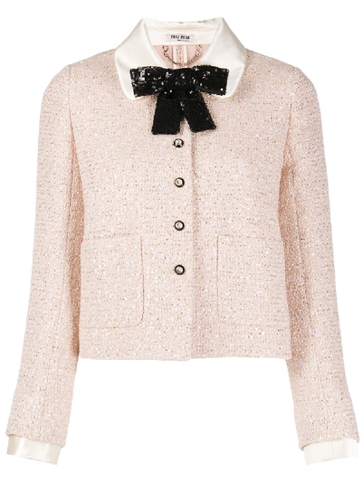 Miu Miu Peter-pan Collar Tweed Jacket In Rosa