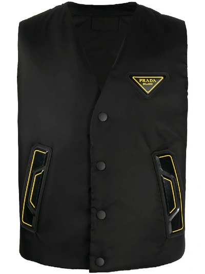 Prada Triangle Logo Patch Detail Waistcoat In Schwarz