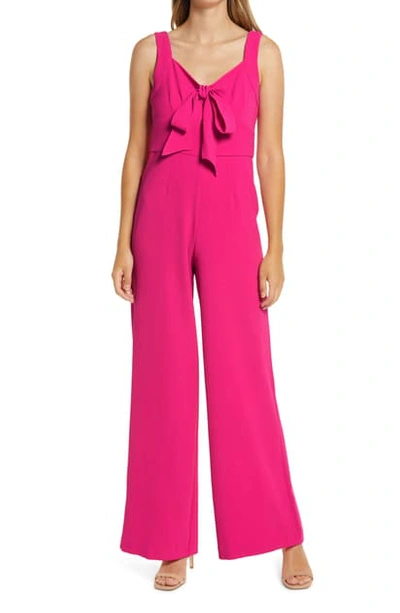 Julia Jordan Sleeveless Tie Neck Wide Leg Jumpsuit In Fucshia 2