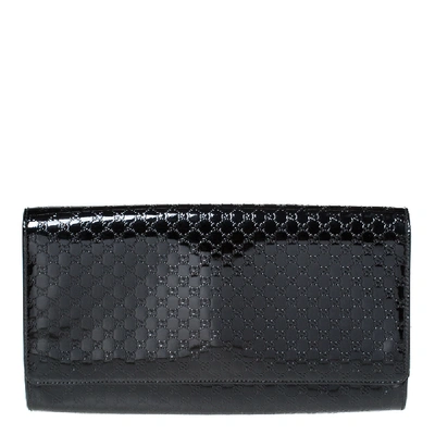 Pre-owned Gucci Black Microssima Patent Leather Small Broadway Clutch