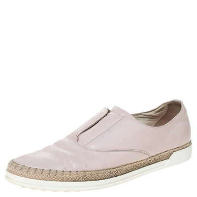 Pre-owned Tod's Pink Leather Francesina Slip On Espadrille Sneakers Size 39