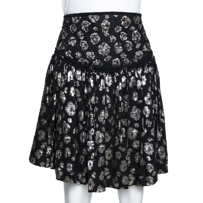 Pre-owned Chloé Black & Gold Metallic Silk Jacquard Pleated Short Skirt M