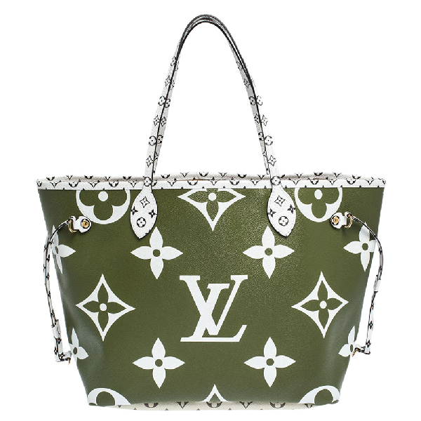 Pre-Owned Louis Vuitton Khaki Giant Monogram Canvas Neverfull Mm Bag In Green | ModeSens