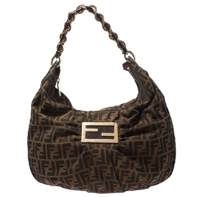 Pre-owned Fendi Tobacco Zucca Canvas Mia Hobo In Brown