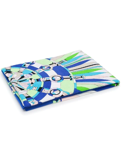 Emilio Pucci Blue Bes Print Beach Towel In Green