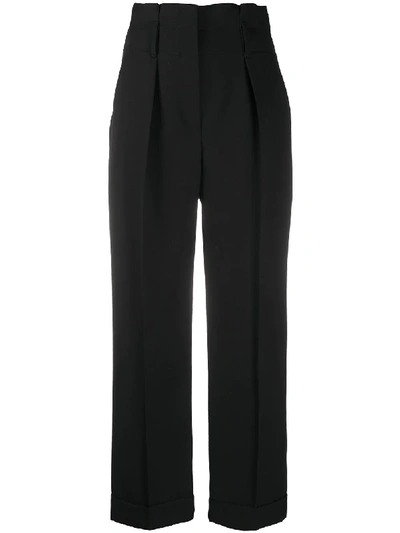 Brunello Cucinelli High-rise Cropped Trousers In 黑色
