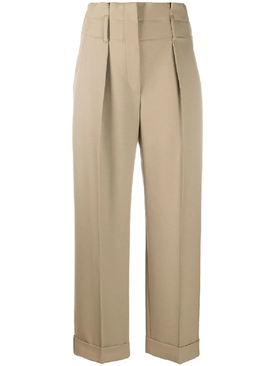 Brunello Cucinelli High-rise Cropped Trousers In 大地色