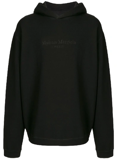 Maison Margiela Logo-embroidered Oversized Organic-cotton Hoody In Washed Black