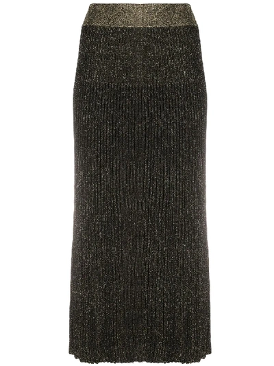 Balmain Metallic Ribbed-knit Midi Skirt In Ead Noir Or