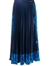 Valentino Delft Print Logo Waist Pleated Maxi Skirt In Blue