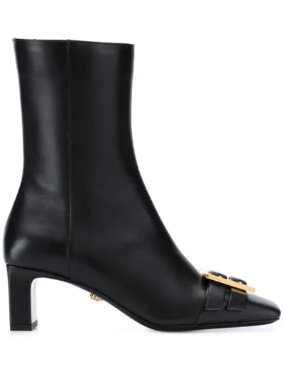 Versace Greca 60 Mm Buckle Leather Ankle Boots In Black