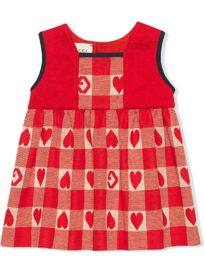 Gucci Baby G Heart Check Cotton Dress In Red