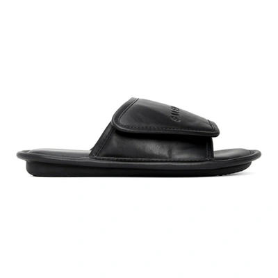 Balenciaga Logo-stamped Leather Slide Sandals In Black