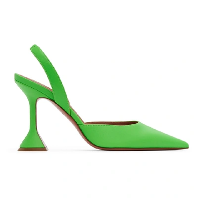 Amina Muaddi Green Holli Sling Heels In Fluo Green