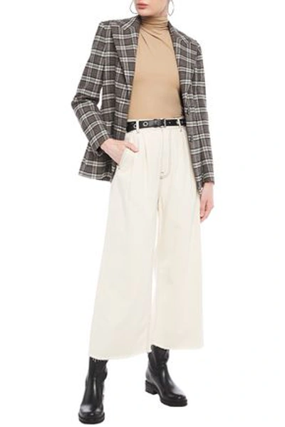 Mm6 Maison Margiela Satin-paneled High-rise Wide-leg Jeans In Ivory