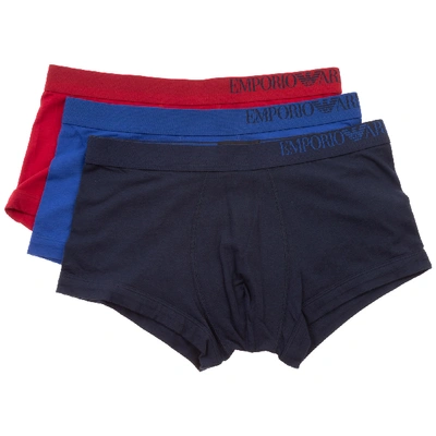 Emporio Armani Men's Underwear Boxer Shorts Tripack In Blue