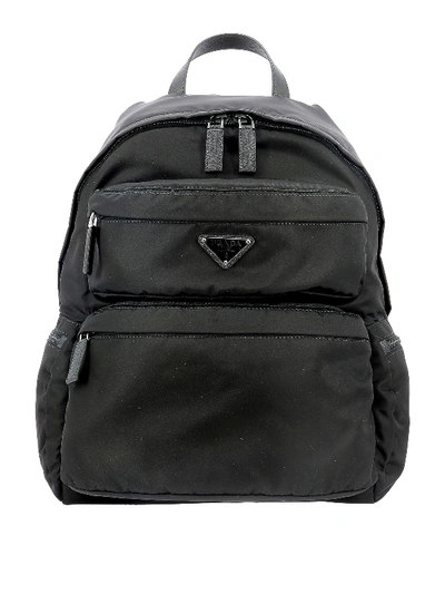 Prada Multi-pocket Nylon Backpack In Black