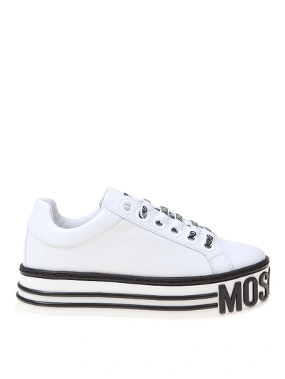 Moschino Platform Sneakers In White Leather