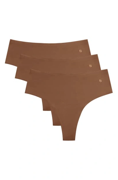 Evelyn & Bobbie 3-pack High Waist Thongs In Clay