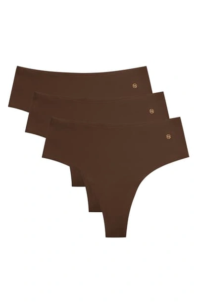 Evelyn & Bobbie 3-pack High Waist Thongs In Umber