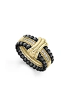 Lagos Color Switch 18k Gold And Diamond Fluted Center Ceramic Ring Set In Gold/ Black