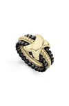 Lagos Meridian 18k Yellow Gold & Ceramic Caviar Stack Ring In Gold/ Black
