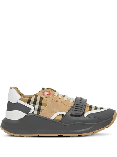 Burberry Ramsey Check Trainer Sneakers In Grey/archive Beige