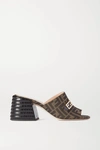 FENDI PROMENADE CROC-EFFECT LEATHER AND CANVAS MULES