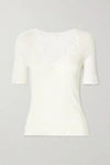 CHLOÉ GUIPURE LACE-TRIMMED RIBBED COTTON TOP