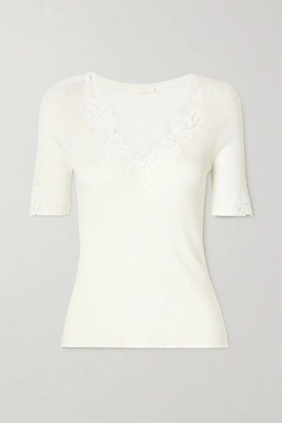 Chloé Guipure Lace-trimmed Ribbed Cotton Top In White