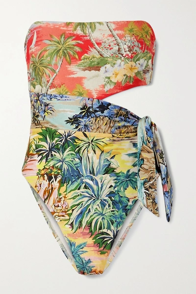Zimmermann Juliette Tie-detailed Cutout Printed Bandeau Swimsuit In Multi