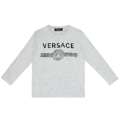 Versace Kids' Logo印花棉质平纹针织t恤 In Grey